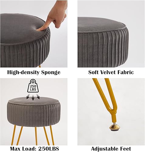 Miniatura 22 de Taburete de tocador de terciopelo, taburete otomano moderno con patas doradas ajustables, silla de maquillaje para tocador, taburete de maquillaje