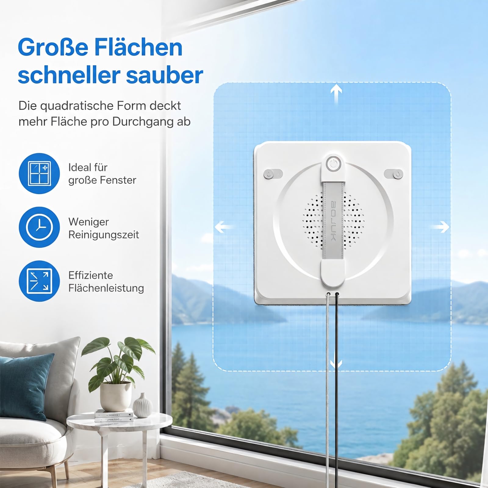 Fensterputzroboter mit 5000Pa Saugkraft & 4-Düsen Sprühsystem | Intelligenter Fensterroboter mit Automatischer Wassersprühfunktion & Kantenerkennung, 3 Reinigungsmodi