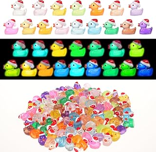 160 Pcs Mini Christmas Resin Ducks Luminous Tiny Ducks Little Glow in The Dark Plastic Ducks for Micro Landscape Garden Aquarium Décor Dollhouse Accessories DIY Craft Slime Making Xmas Decoration