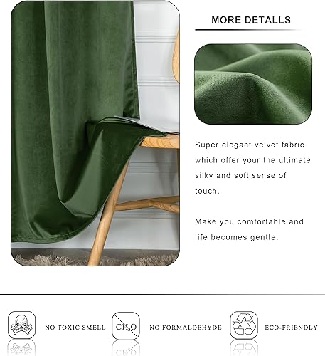 Miniatura 5 de Cortinas de terciopelo verde de 108 pulgadas súper suaves para decoración del hogar, juego de 2 paneles, cortinas de terciopelo con aislamiento
