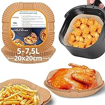 HONYAO Air Fryer Paper Liners, 20x20 cm Disposable Parchment Liners for 5-7.5 L Airfryers, 100 Pcs Square Baking Accessories Compatible with Cosori Tefal Philips Air Fryers