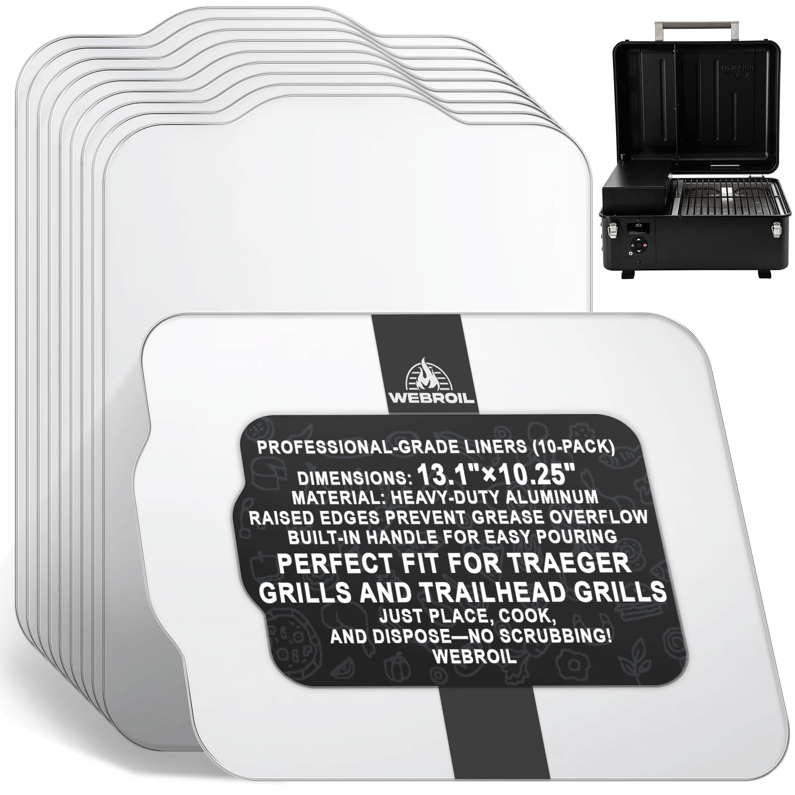 10 Packs BAC458 Drip Tray Liners for Traeger Ranger/Scout Series Grills