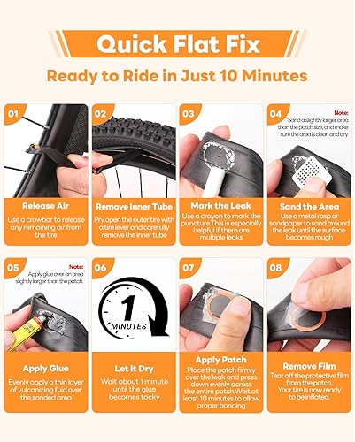 Miniatura 7 de Kit de reparación de neumáticos de bicicleta, kit de parche de tubo interior de bicicleta con parches de vulcanización, palanca de neumáticos, kits