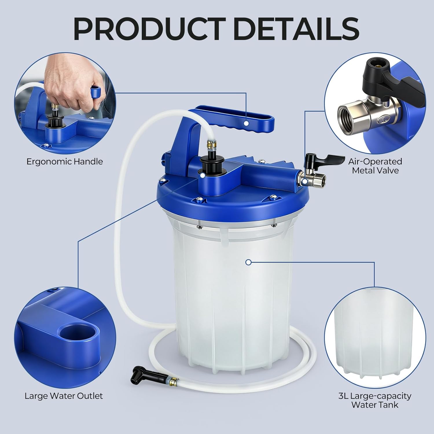 3L Vacuum Brake Bleeder Kit, Vacuum Pump Kit, ABS Brake Bleeding Tool with Large Tank, Lightweight Precision Flow Control System, Suitable for Cars, Motorcycles, Trucks, and SUV