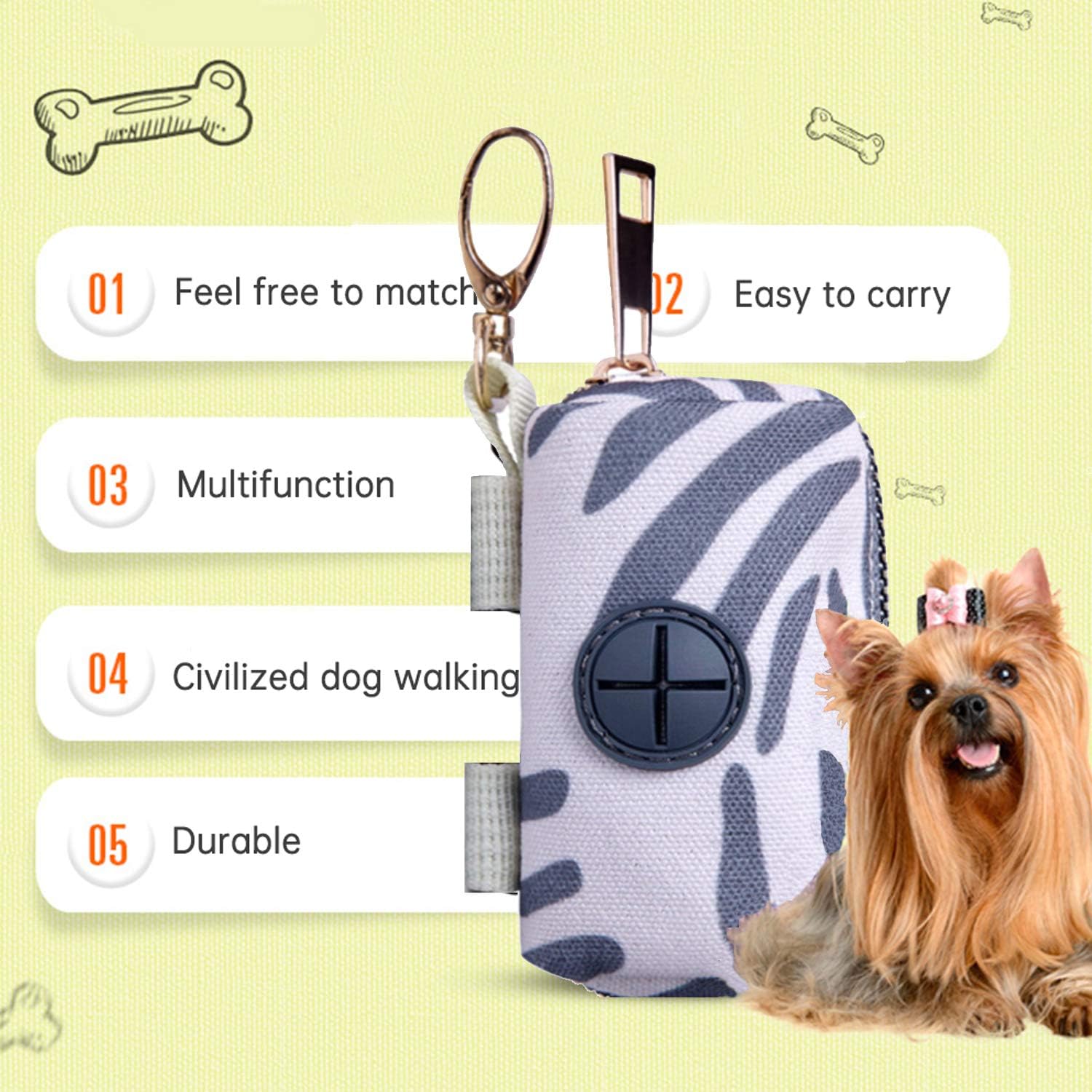Dog Poop Bag Dispenser Dog Poop Bag Holder Leash Attachment Pet Waste Bag Dispenser Zippered Pouch Pet Poop Pickup Dispenser with Hook for Walking Running Hiking（A Set ）