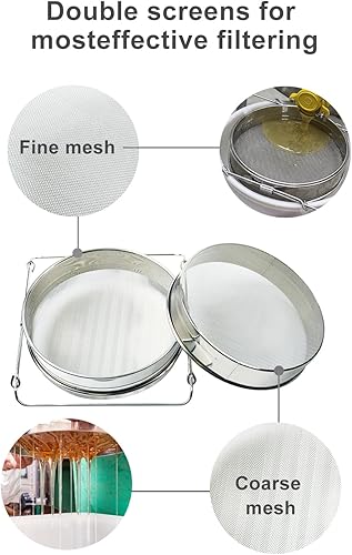 Miniatura 3 de Akay&Tina Colador de miel de acero inoxidable de doble tamiz extractor de miel de abeja, filtro de equipo de mantenimiento de abeja, colador