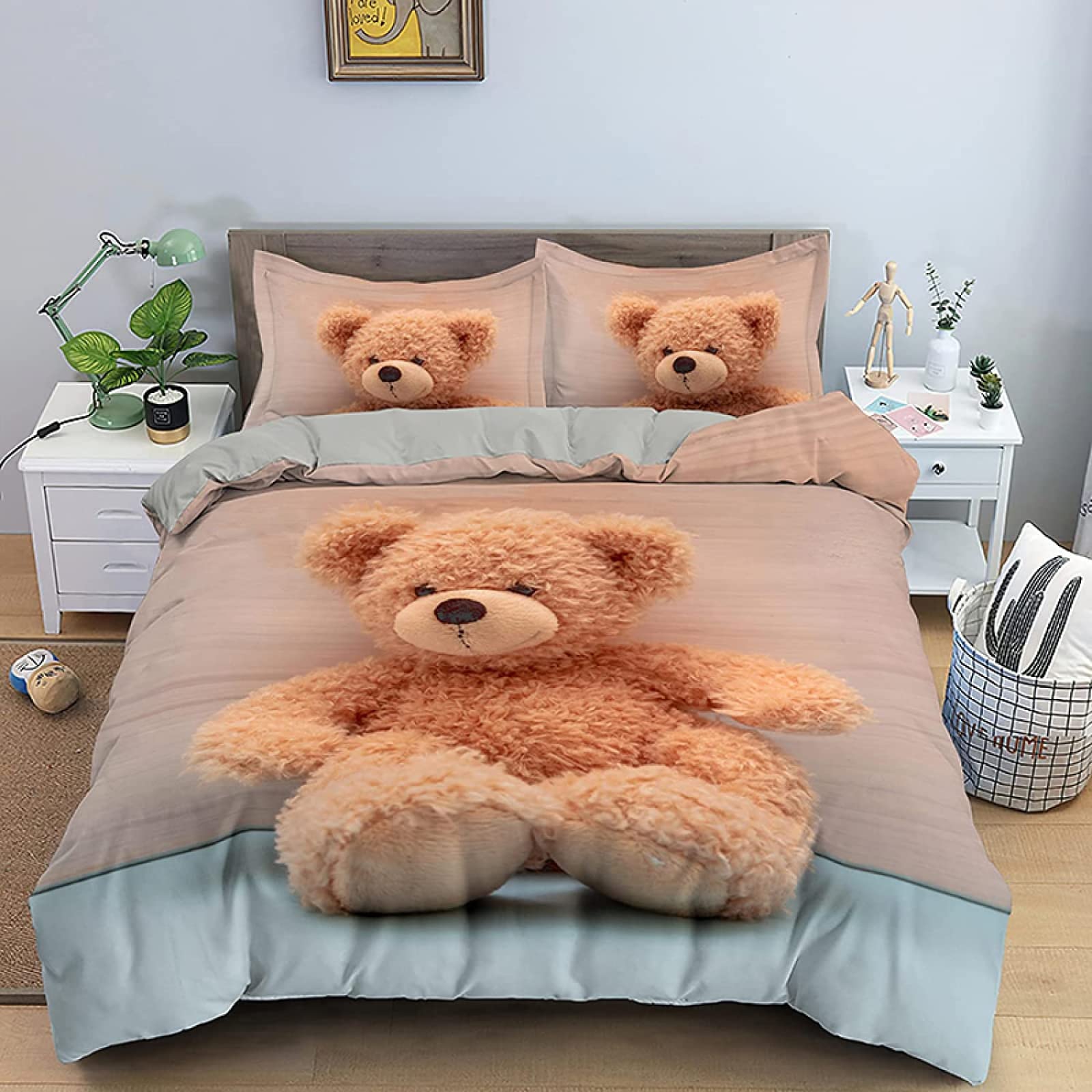 Housse de couette 220x240 microfibre douce et confortable motif ours