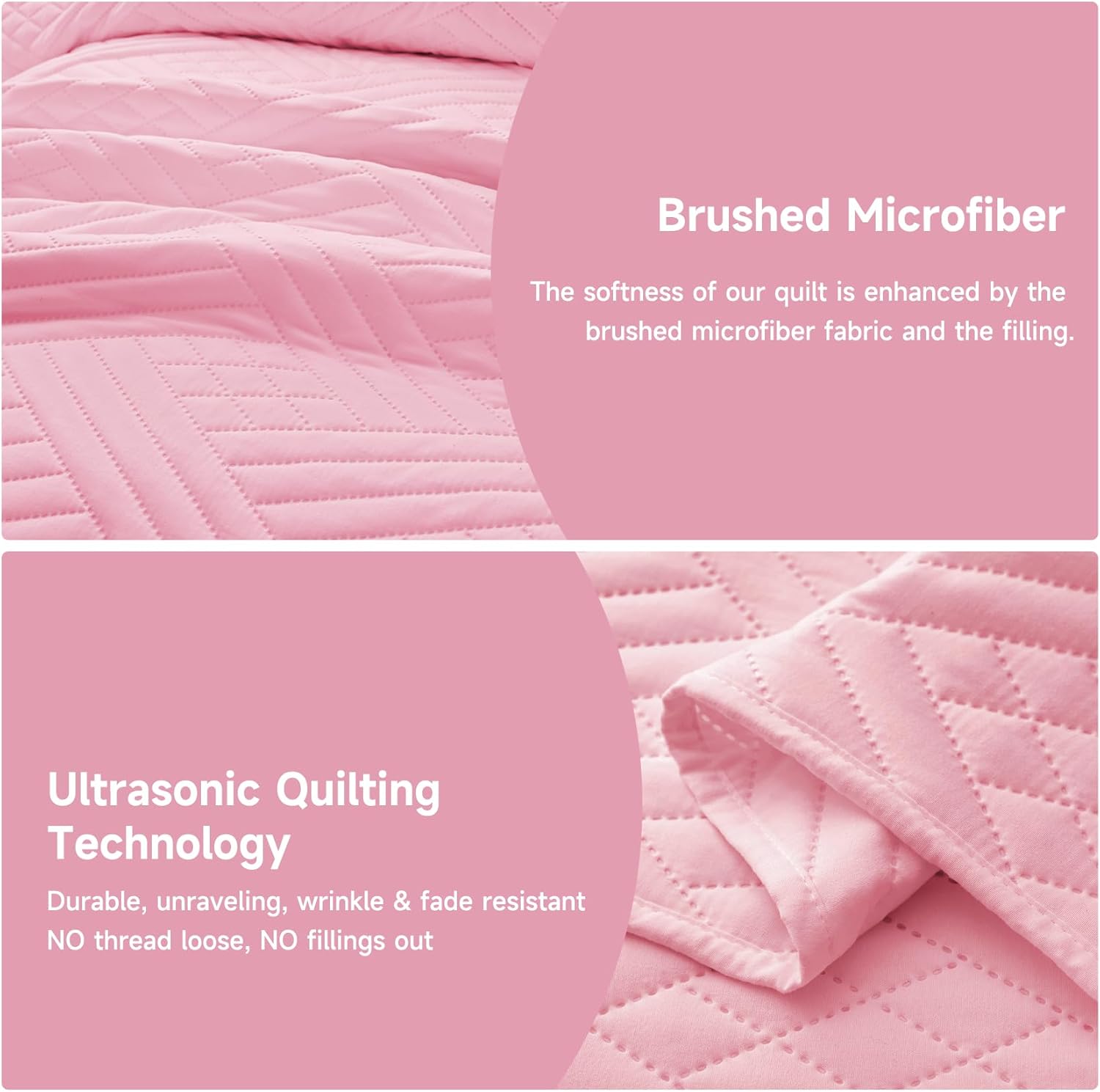 Lavsiry Pink Quilt Queen Size with Striped Pattern, Lightweight Soft Summer Thin Microfiber Bedspread & Coverlet Bedding Set for All Seasons - 3 Piece(1 Quilt, 2 Pillow Shams) - Image 7