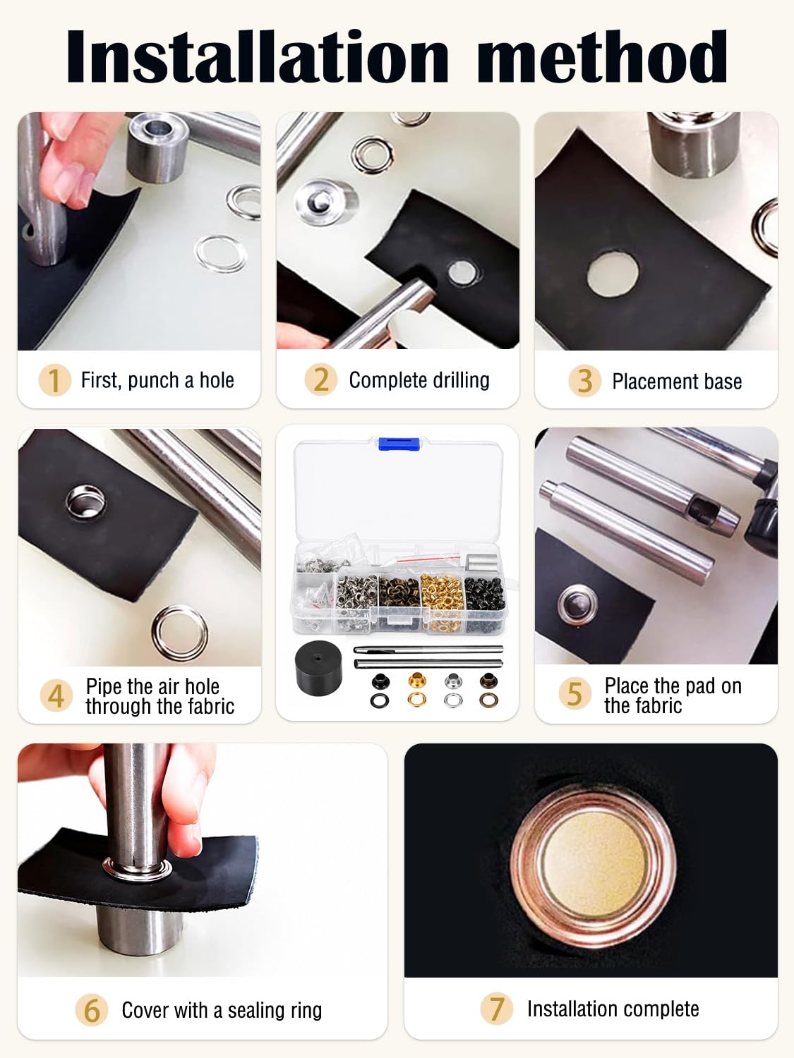 Moofey 420 ojales y ojales, kit de ojales de cuero de 3 mm, juego de 3 herramientas de trabajo manual, kit de ojales para manualidades, ropa, accesorios de costura