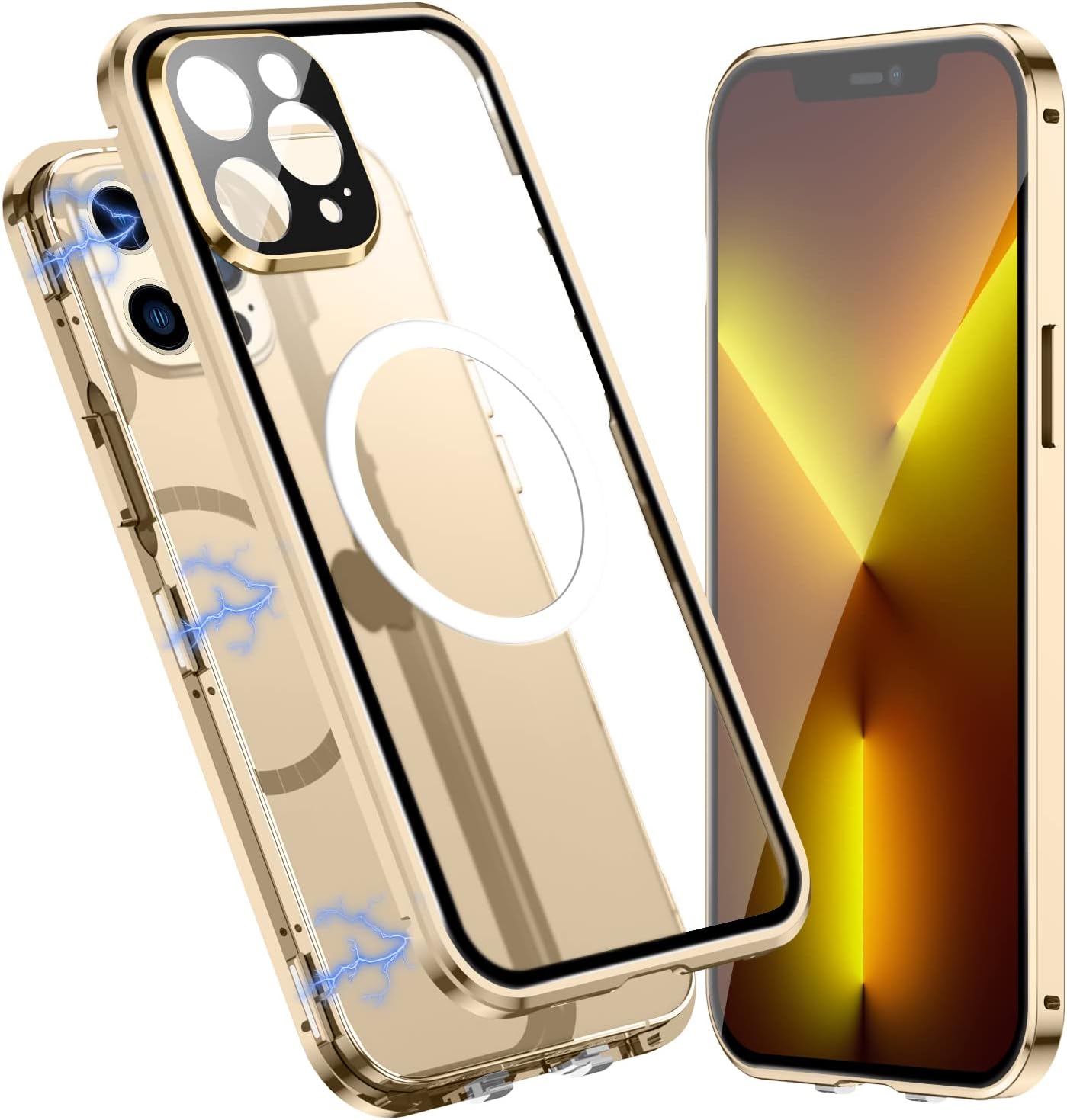 Jonwelsy Case for iPhone 13 Pro, Compatible with Magsafe 360 Degree Full Body Protection Case Magnetic Attraction Metal Bumper+Front Glass+PC Back Cover for iPhone 13 Pro (6.1 inch) 2021 (Blue) : Cell Phones & Accessories