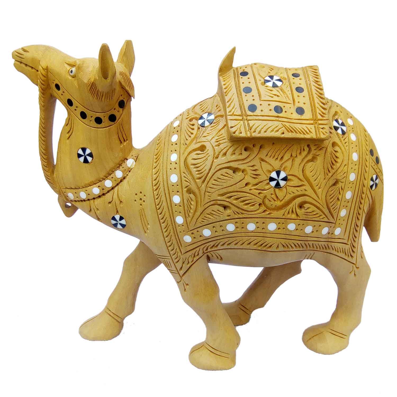 APNOGHAR Pure Wooden Material Cemal Jadai and Carving Home Decor Showpice 15cm, Multicolour (MKAG024)