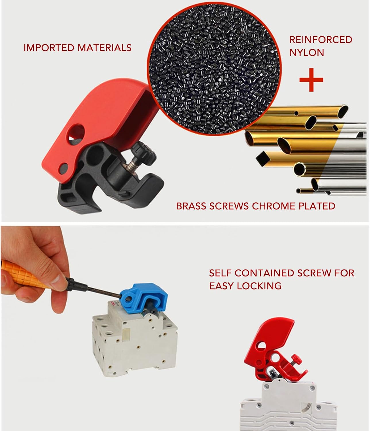 Pilipane Circuit Breaker Lockout Device Universal Adjustable Clamp On Single Pole Electrical Breaker Lockout Tangout Easy Install Durable Engineering Plastic for Industrial Safety Equipment