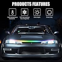 Vista 2 de DREAMIZER Tira de luz LED de 94" RGB para capó de coche, tira de luz LED multicolor exterior, luces LED dinámicas impermeables y flexibles