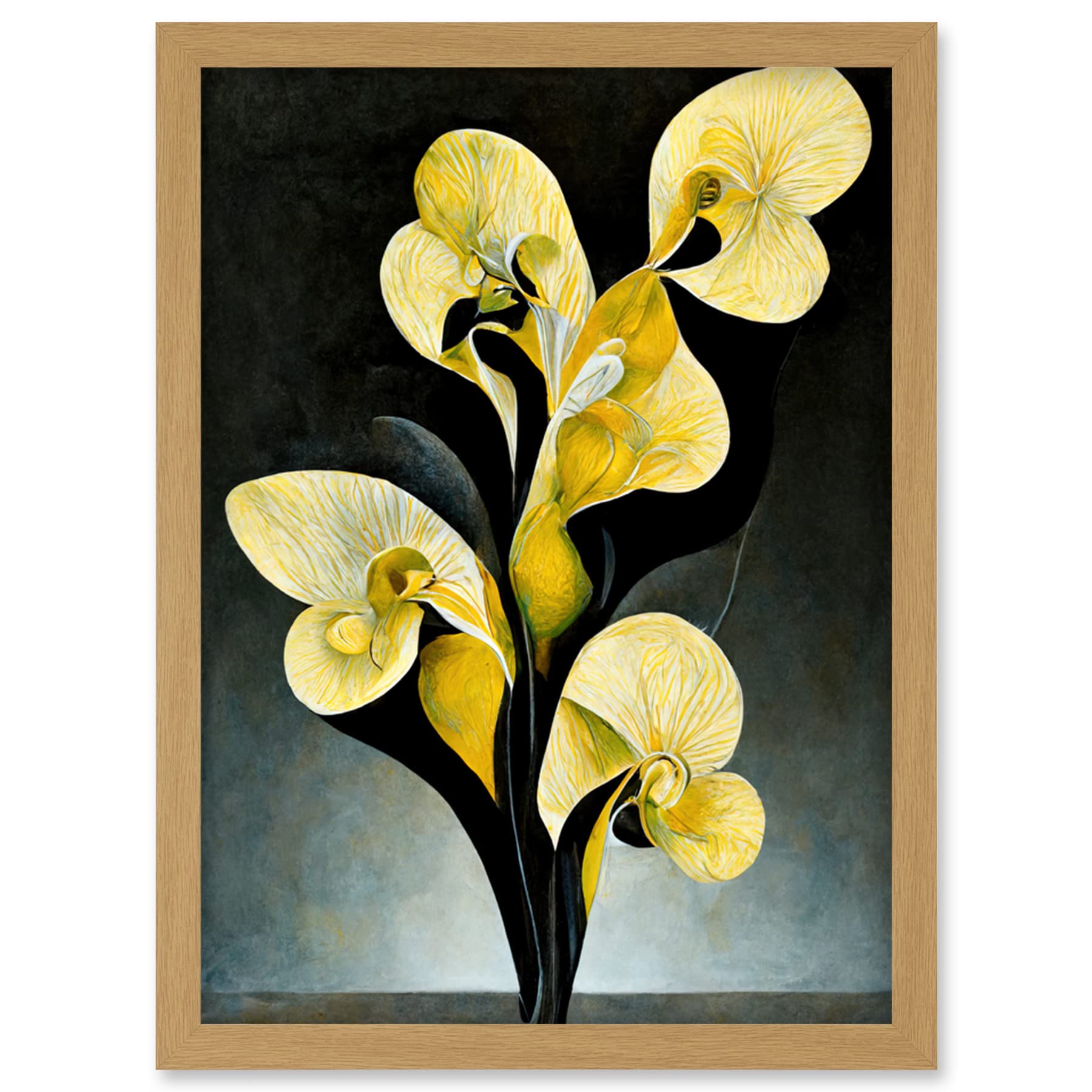 Doppelganger33 LTD Modern Abstract Black Yellow Orchid Flower Artwork Framed Wall Art Print A4