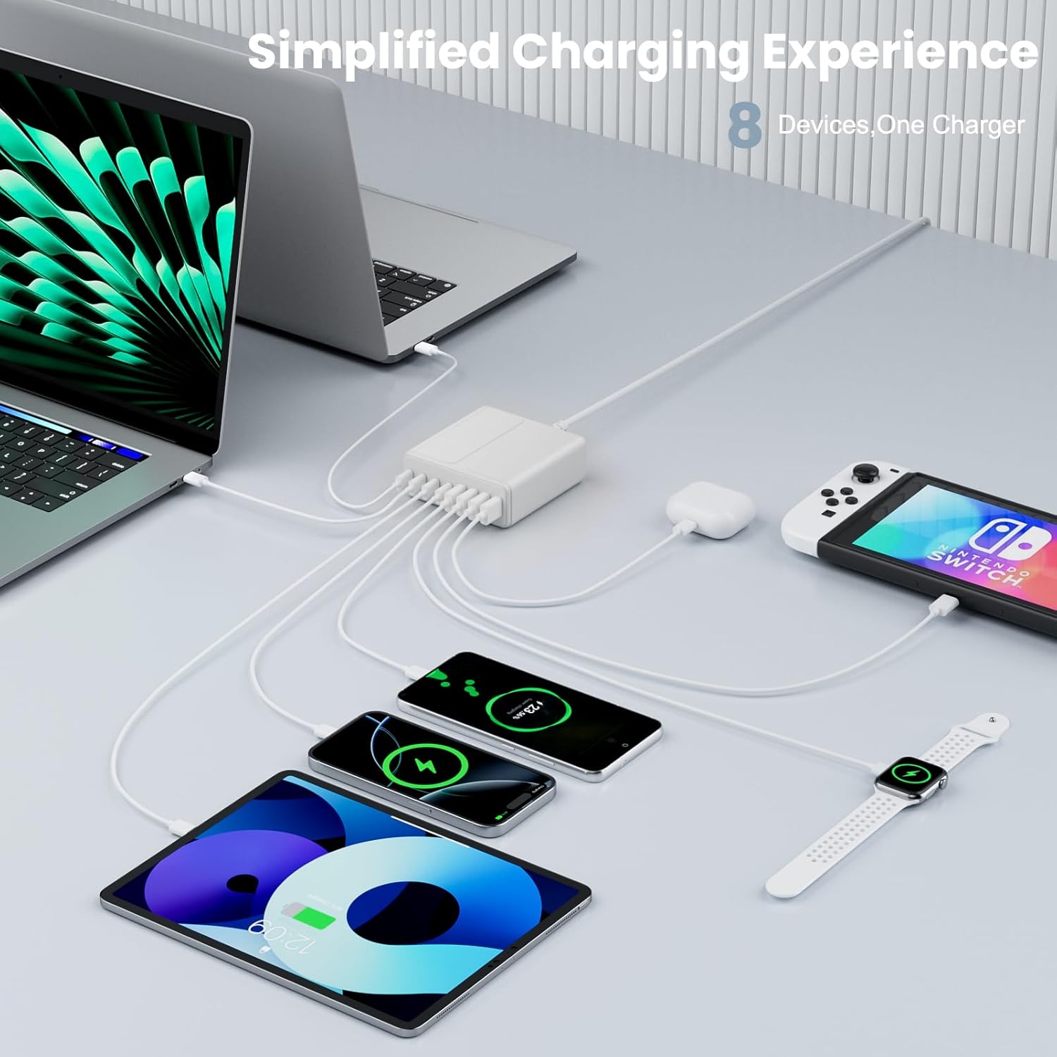 320W USB C Charger Block, 8-Port USB C Charging Station PD 65W PC Laptop Fast Charger Adapter for MacBookPro/Air,DELL,iPad,Portable Charging Station for iPhone,Samsung Galaxy (White)