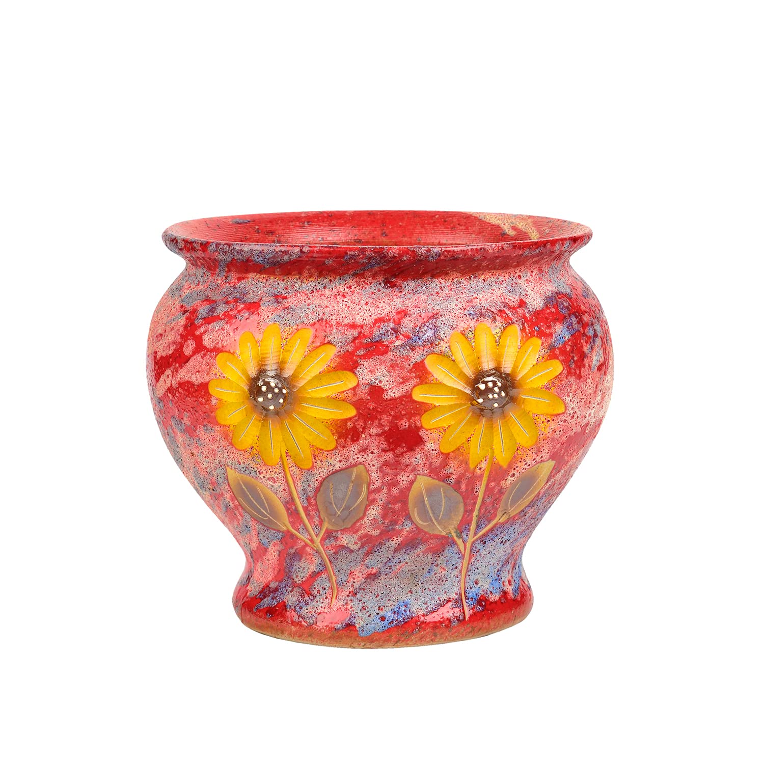 Sungmor Ceramic Planter Pot with Drainage Hole, Indoor Outdoor Large Succulent Flower Pot, 9 Inch Hand Painted Clay Plant Pot, Decorative Ceramic Planter Container