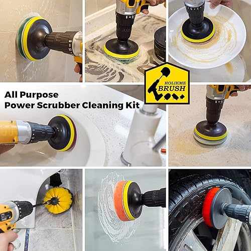 Miniatura 5 de Holikme Juego de accesorios de cepillo de taladro, cepillo limpiador eléctrico con accesorio largo extendido, limpieza multiusos para lechada,