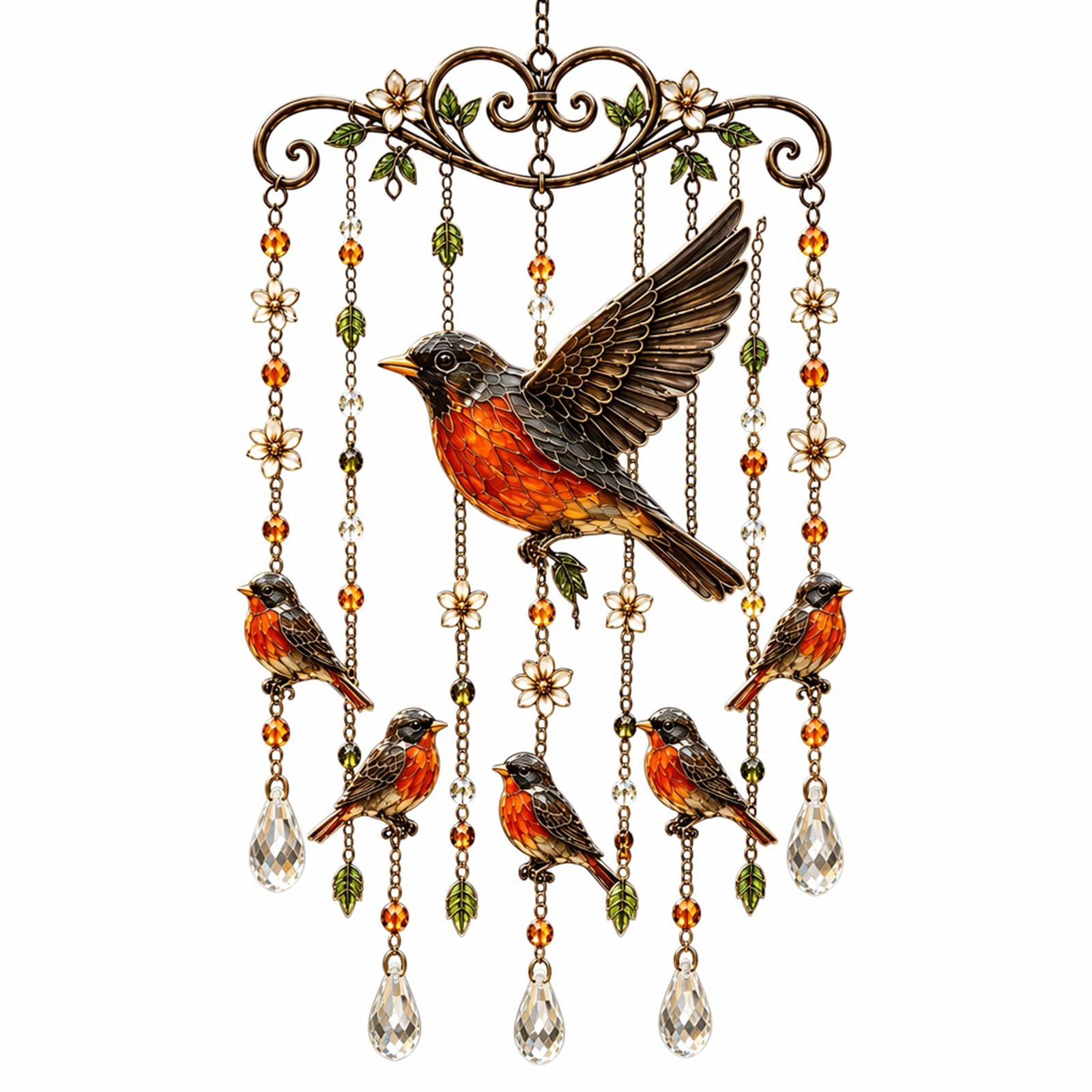 Generic Creative Bird Wind Chime Melodic Soothing Tone & Exquisite Craftsmanship Cute Hummingbird Wind Bells Indoor & Outdoor Versatility for Outside Garden Patio Backyard Decoration (Black Orange Bir