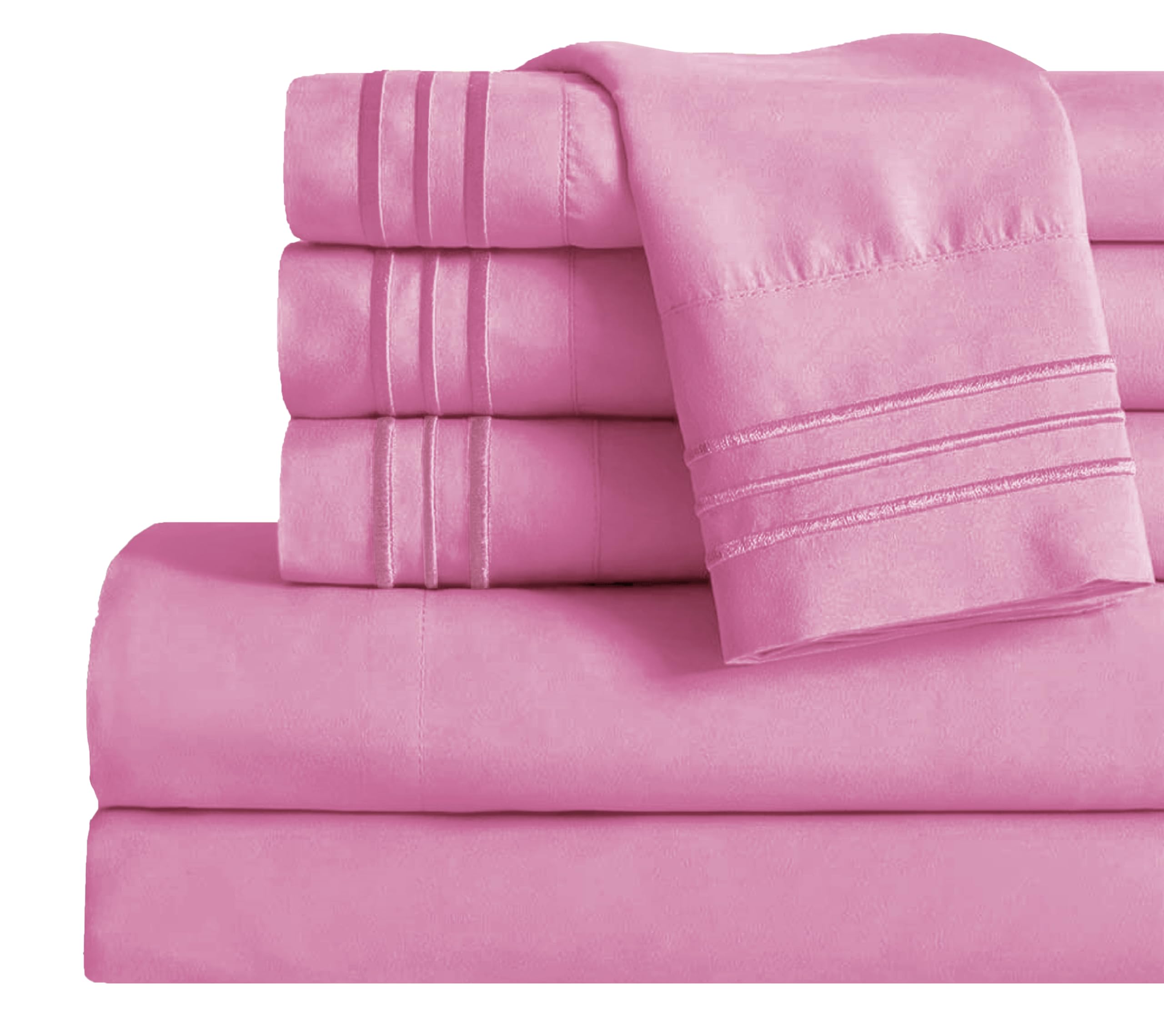 Mocassi Bed Sheet Set - Luxury Hotel 1800 Premier Bedding Sheets &amp; Pillowcases - Ultra Soft Breathable &amp; Cooling Bed Sheets - Deep Pocket - Wrinkle Resistant - 6 Piece - Cali King, Light Pink