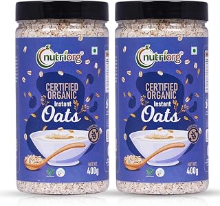 Nutriorg Organic Instant Oats 800g (Pack of 2 x 400 gm) | Gluten-Free Oats for Weight Loss | High Fiber & Protein-Rich Oat Price In India