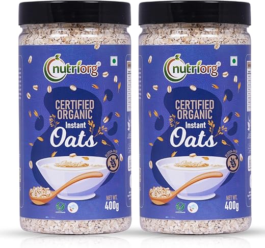 Nutriorg Organic Instant Oats 800g (Pack of 2 x 400 gm) | Gluten-Free Oats for Weight Loss | High Fiber &amp; Protein-Rich Oat...