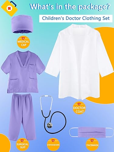 Miniatura 2 de Puteraya Conjunto de disfraz de médico quirúrgico para niños, uniforme con estetoscopio, juguetes para niños y niñas, disfraz de Halloween, cosplay