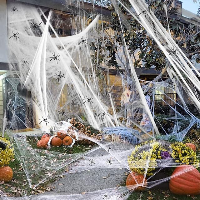 OTMVicor 40g Halloween Decoration Spider Web with 20pcs Spiders, Halloween Party Decoration Set