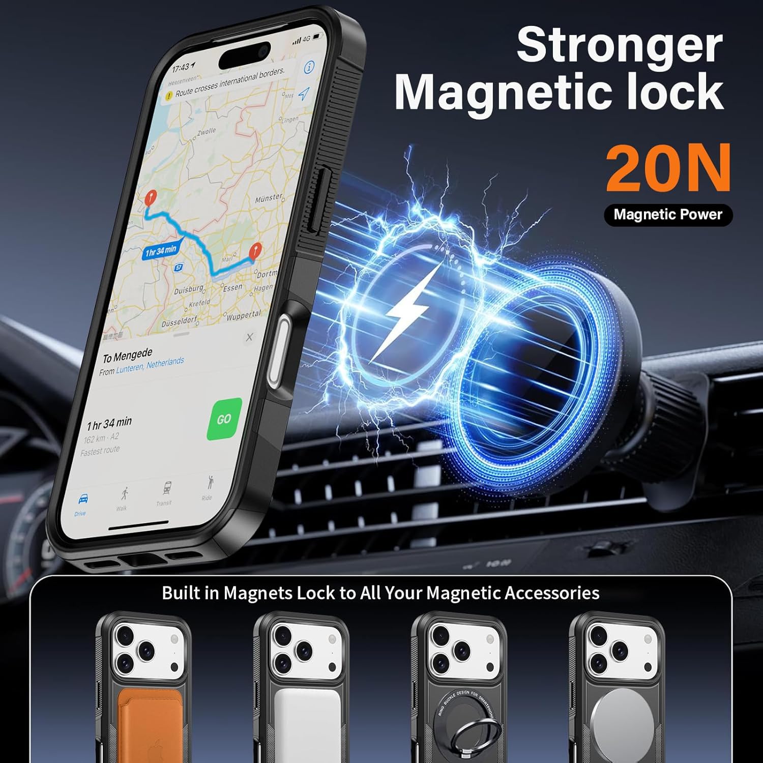 for iPhone 17 Pro Case [Compatible with MagSafe] [Shockproof] [Dropproof] [with 2X HD Screen Protector ] Heavy Duty Protection Phone Case Cover for iPhone 17 Pro 6.3 inch (Black) - Image 3