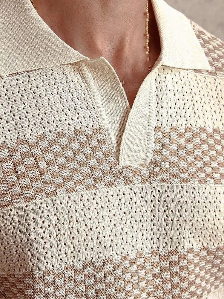 MORISTE Camicia Uomo a Righe Contrastanti Lavorata a Maglia, Colletto rivoltato Manica Corta Casual Top