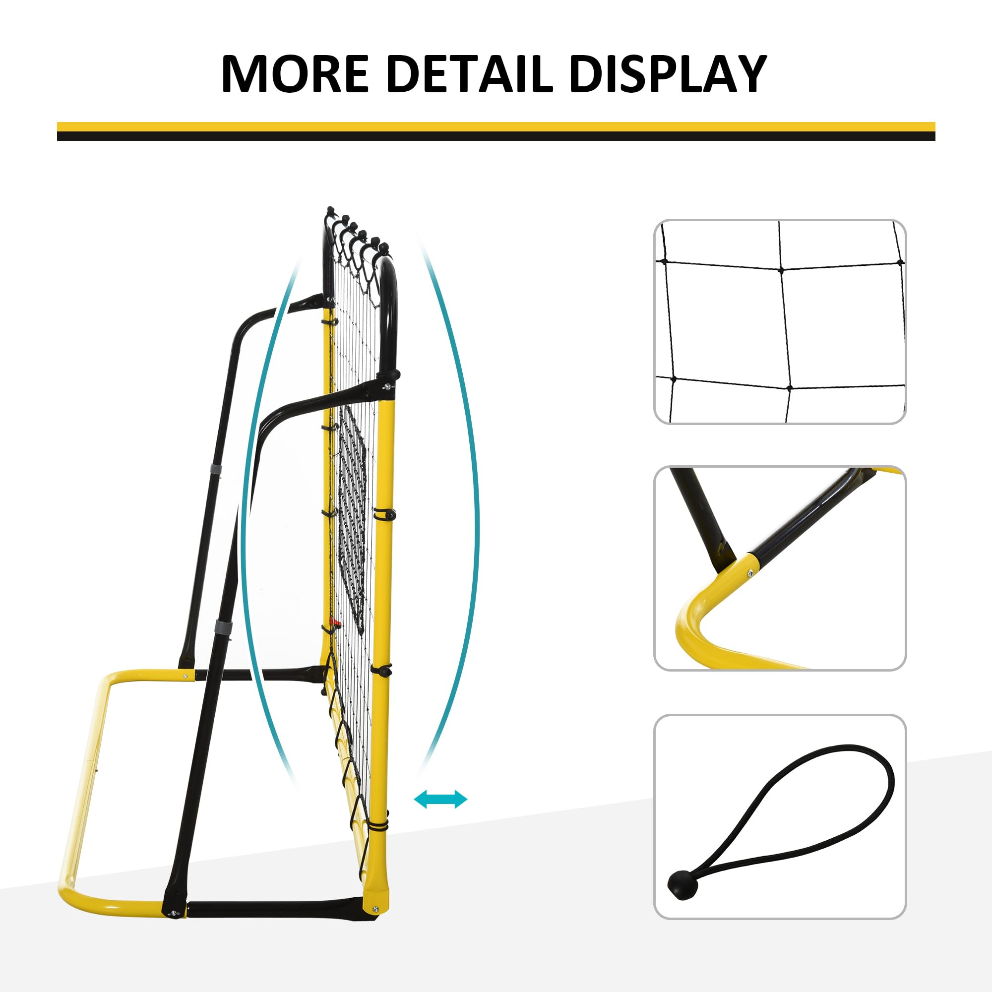 HOMCOM Filet de Rebond de Football, 184L x 123H cm, rebondisseur de Football, 5 Angles réglables de 60° à 90°, pour l'entraînement de Football, de Baseball, de Basket-Ball, Jaune et Noir