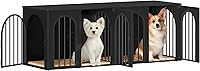 Vista 9 de 63" Mueble de jaula para perros para 2 perros, jaula de perro interior resistente con soporte para TV, jaula de madera para perros L con divisor