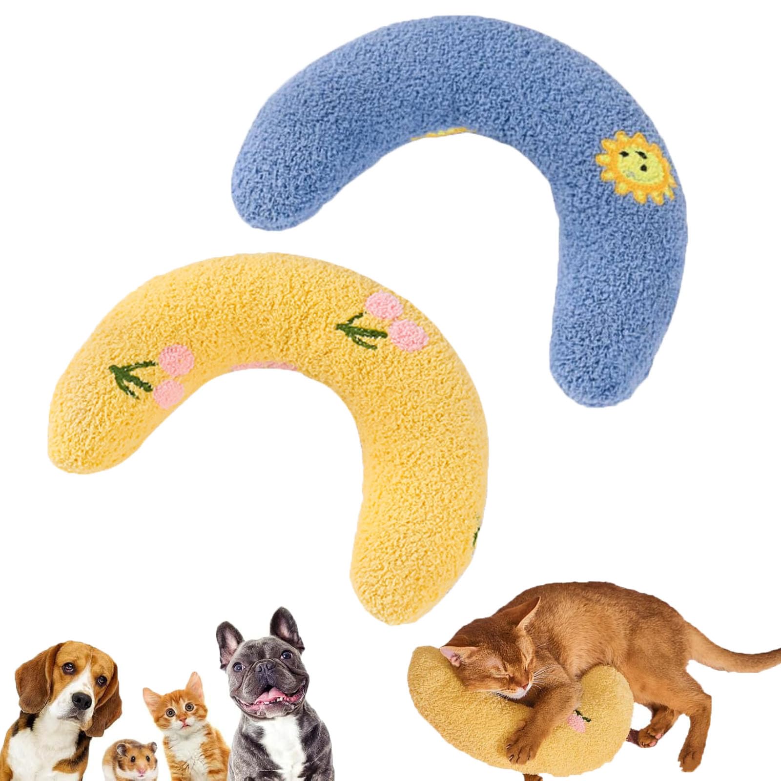 Plinko Dog Pillow, Dog Calming Pillow for Anxiety Relive Sleeping Improve,Ultra Soft U Shaped Pet Neck Pillow Cat Bed Pillow, Half Donut Neck Pillow for Little Dog/Cat Indoor (2Pcs-B)