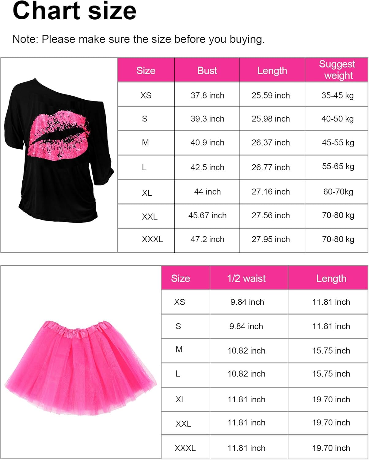 80年代コスチュームアクセサリーセット Tシャツ チュチュ ヘッドバンド イヤリング ネックレス レッグウォーマー (XS、ブラック