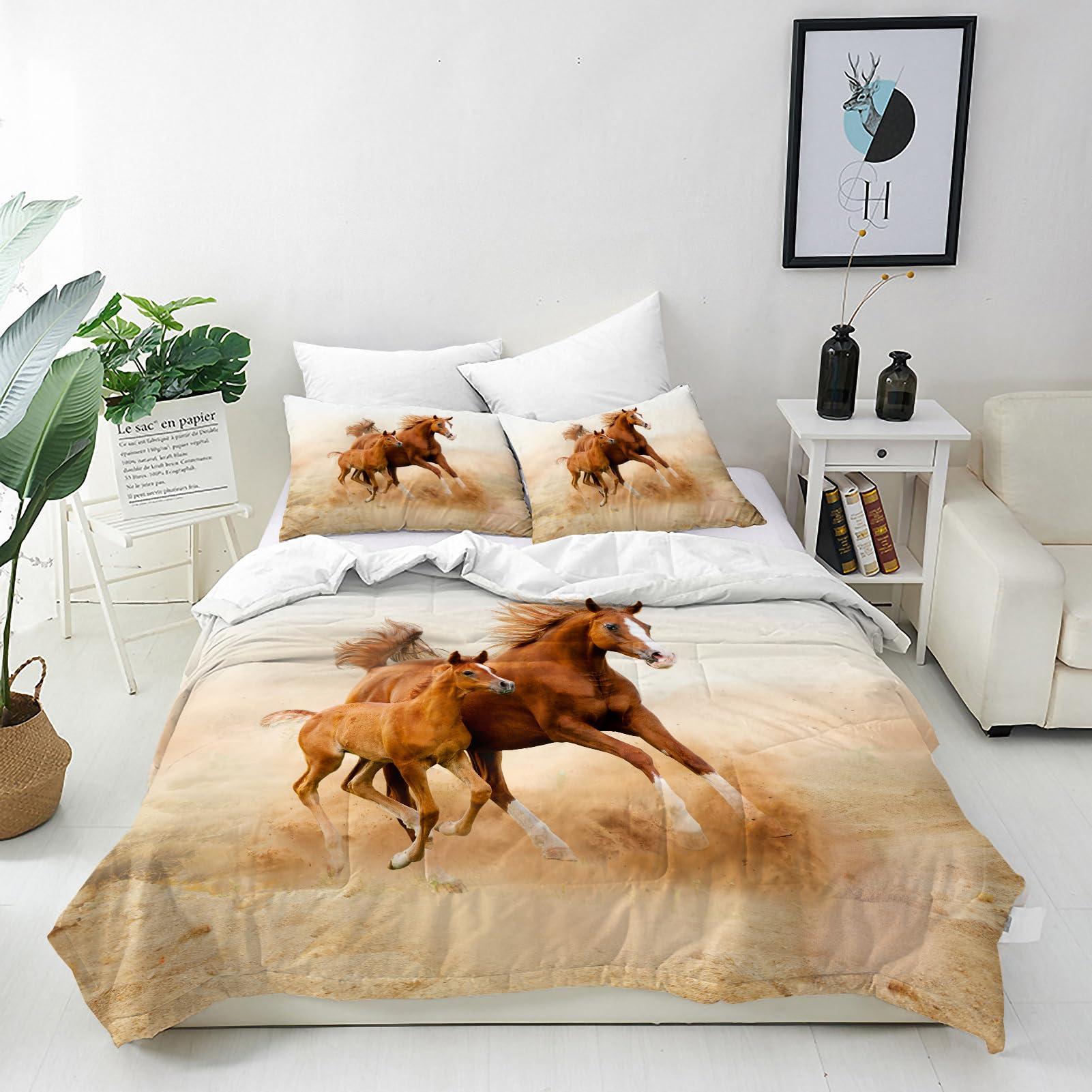 ANHOPE Animal Horse Mare Pony Bed Linen Set 2-Piece Duvet Cover 100 x 135 cm and Pillowcase 40 x 60 cm Microfibre Duvet Covers with Zip Soft All Year Duvet Cover Set โ image 1
