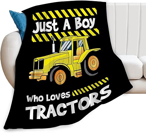 Manta de tractor de regalo para niño y niña, manta cálida y suave de microfranela con texto en inglés Just a Boy Who Loves Tractors, manta ultra
