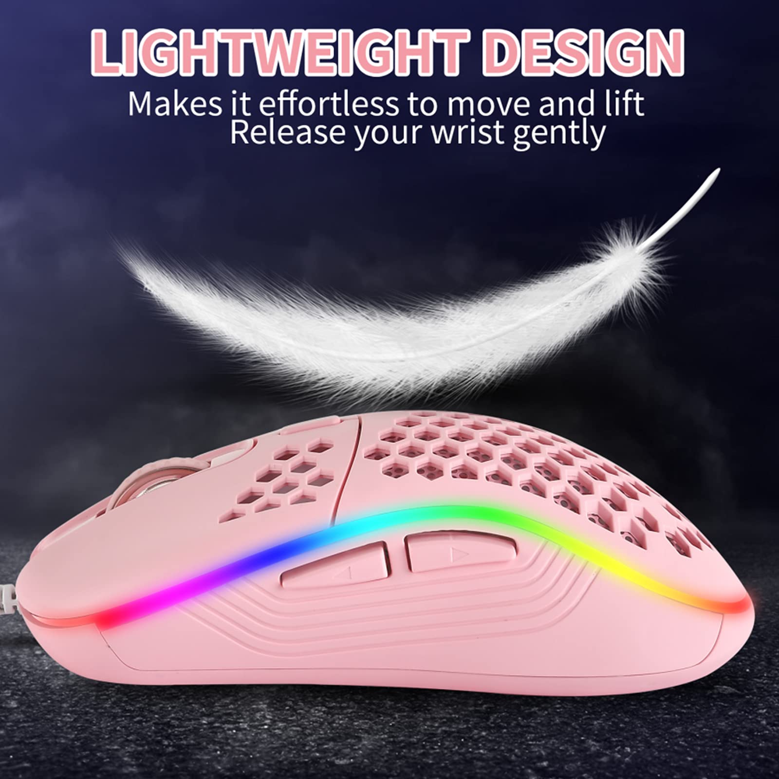 Ratón para juegos con cable, retroiluminación RGB y 7200 DPI ajustable, ergonómico y ligero, con sensor de alta precisión para Windows PC y portátiles