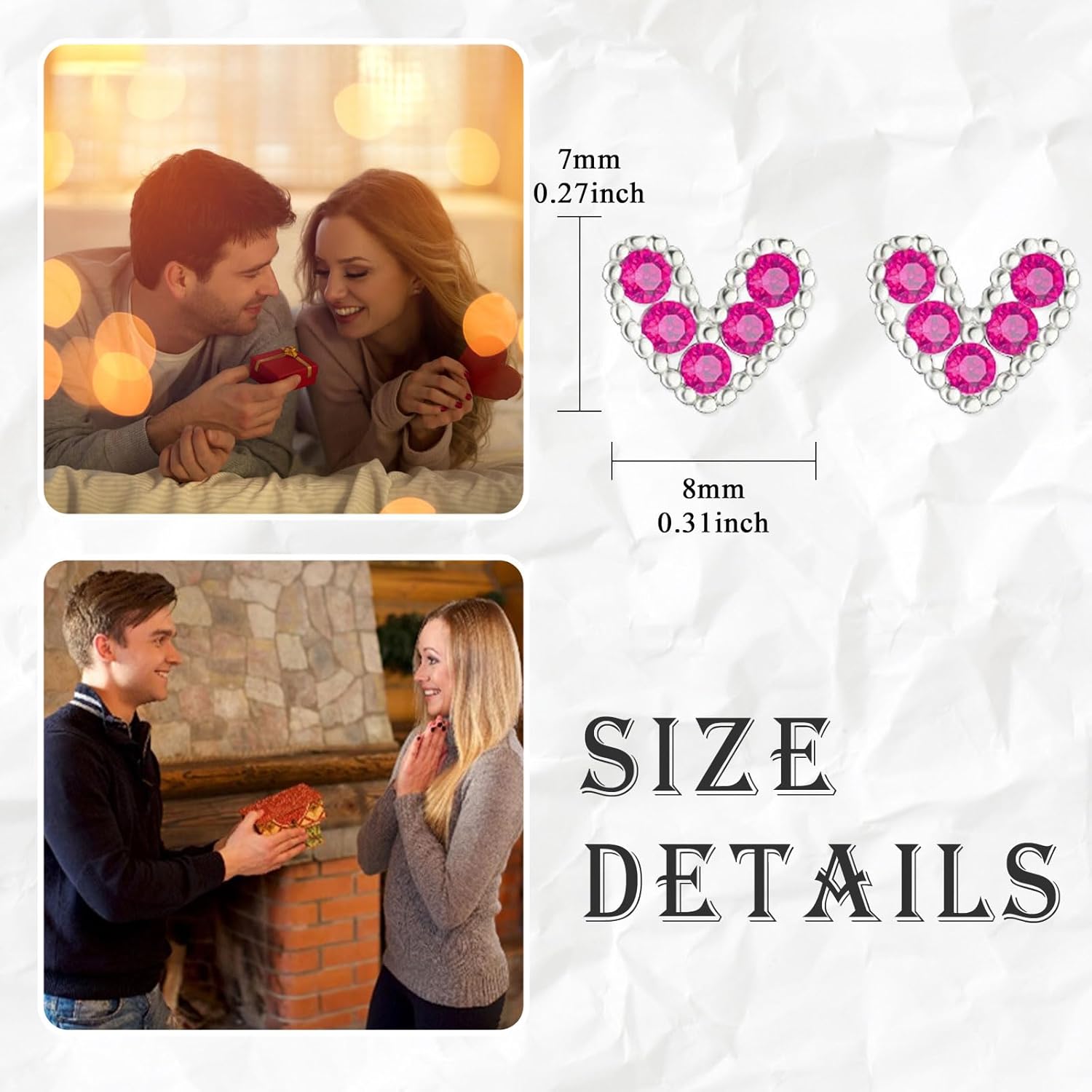 Zirconia Heart Stud Earrings for Women Heart Earrings Birthday Holiday Gift for Wife Girlfriend Mom - Image 7
