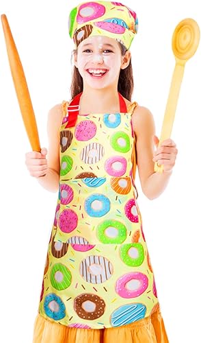 Miniatura 2 de Sylfairy Delantales para niños y niñas, delantal de unicornio arcoíris para niños, delantales de cocina para chef (negro y amarillo, pequeño, 3-5