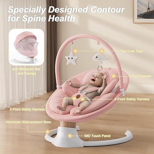 Miniatura 2 de Columpios de bebé para bebés, columpio eléctrico para bebés con 10 melodías preestablecidas, 5 velocidades, control remoto y Bluetooth, columpio