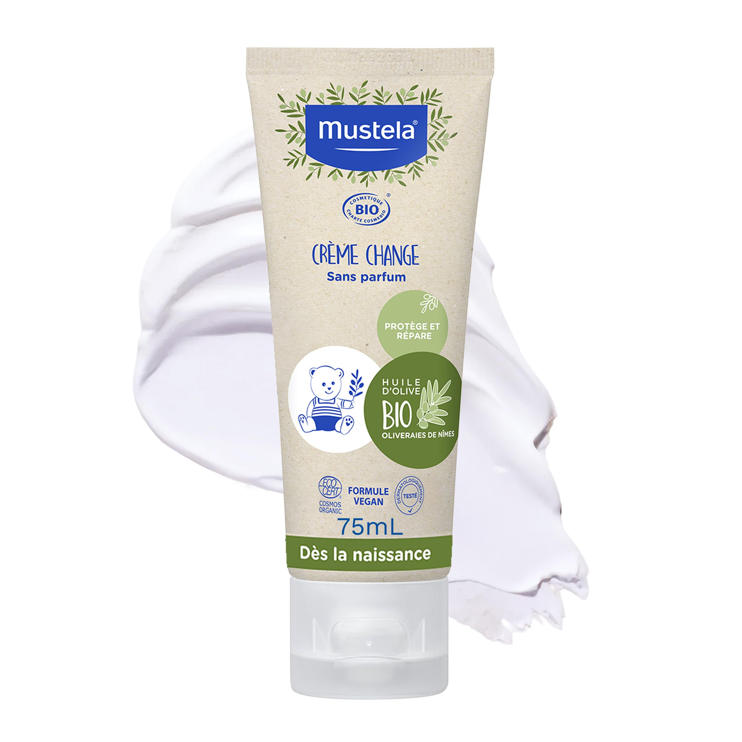 Mustela - Crème Change Bébé à l'Huile d'Olive Bio - Soin Protecteur et Apaisant Bio - Huile d'Olive, Aloe Vera et Oxyde de Zinc - Crème Change pour l'Hygiène Bébé Sans Parfum - Dès la Naissance
