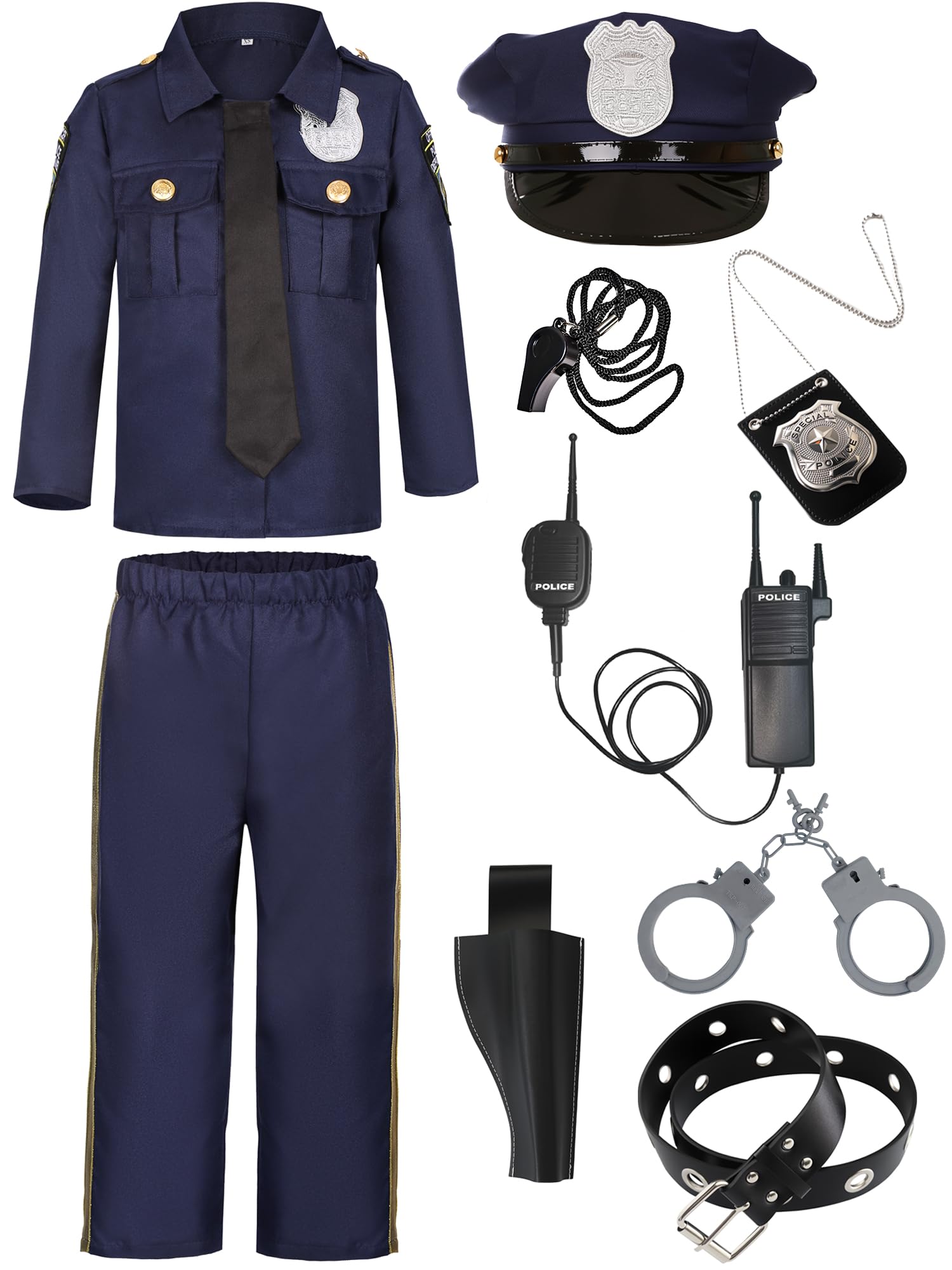 Police Costume for Boys Cop Uniform Costume for Halloween Cosplay Party Dress Up