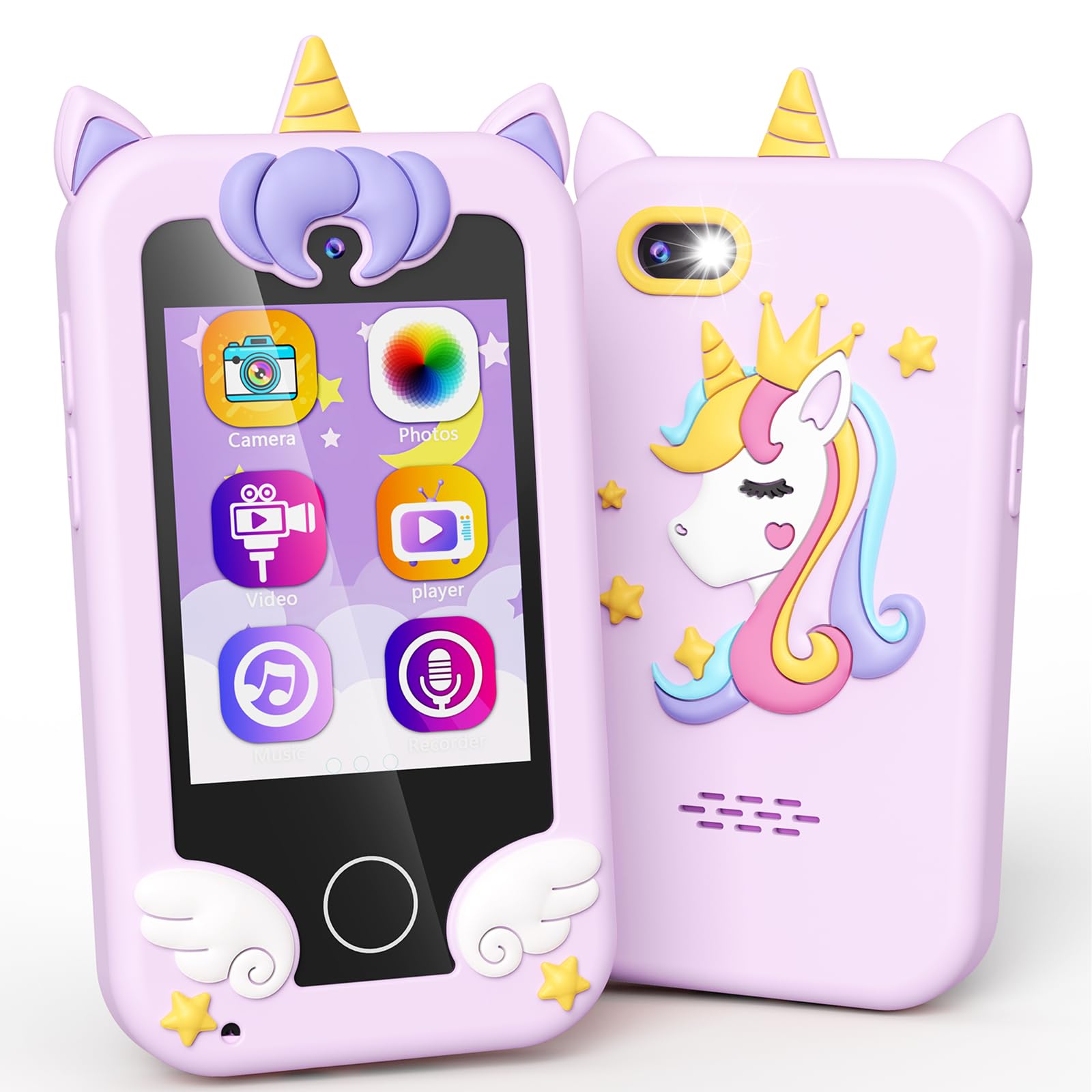 Kids Toy Smartphone, Unicorn Gifts and Toys for Girls Boys Ages 3-8 Years Old, Fake Play Toy Phone with Music Player Dual Camera Puzzle Games Touchscreen, Birthday, Kids Trip Activity