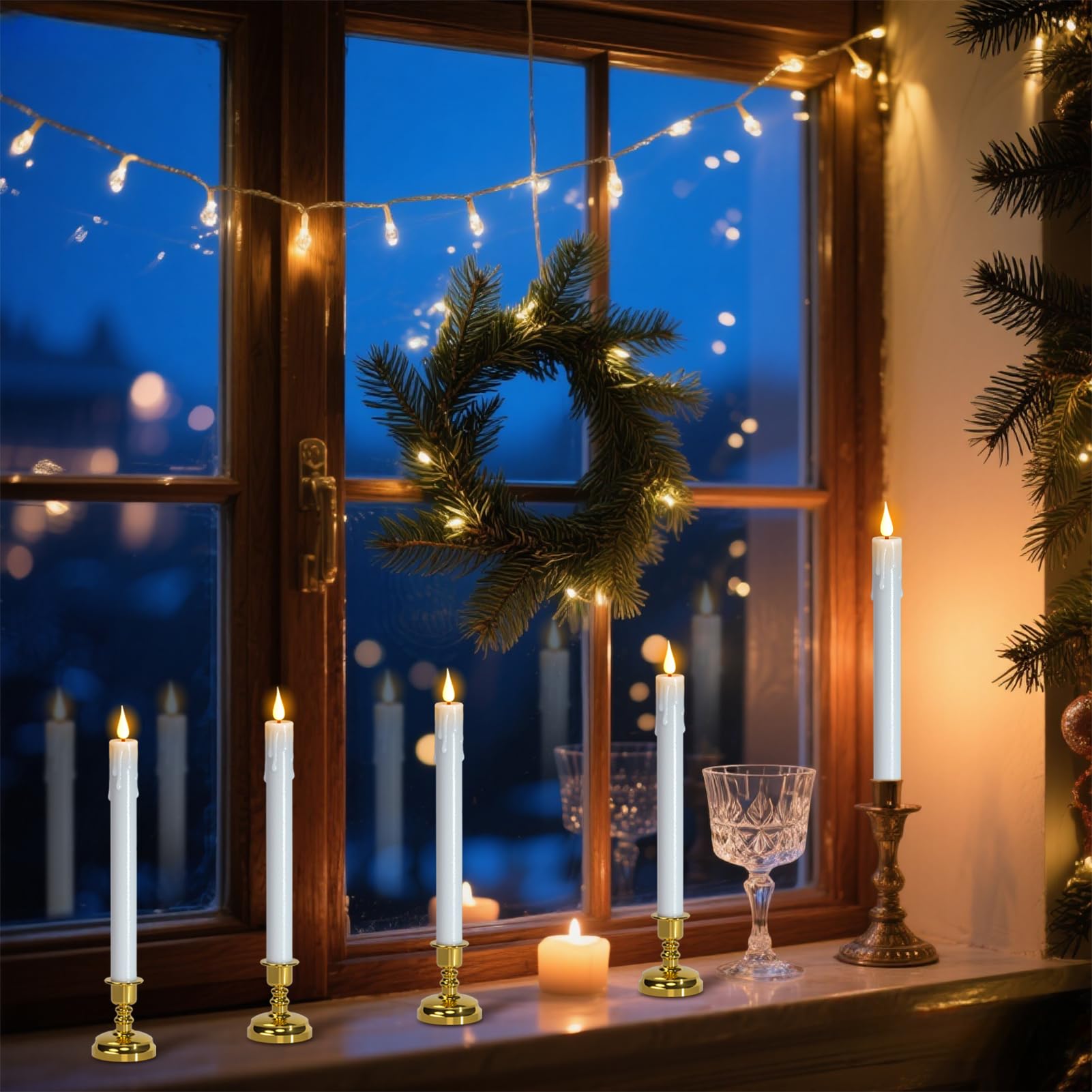 Candele natalizie senza fiamma per finestre, a batteria, con telecomando e timer, confezione da 6 candele a LED in plastica bianca tremolanti con ventose, decorazione per interni (supporti