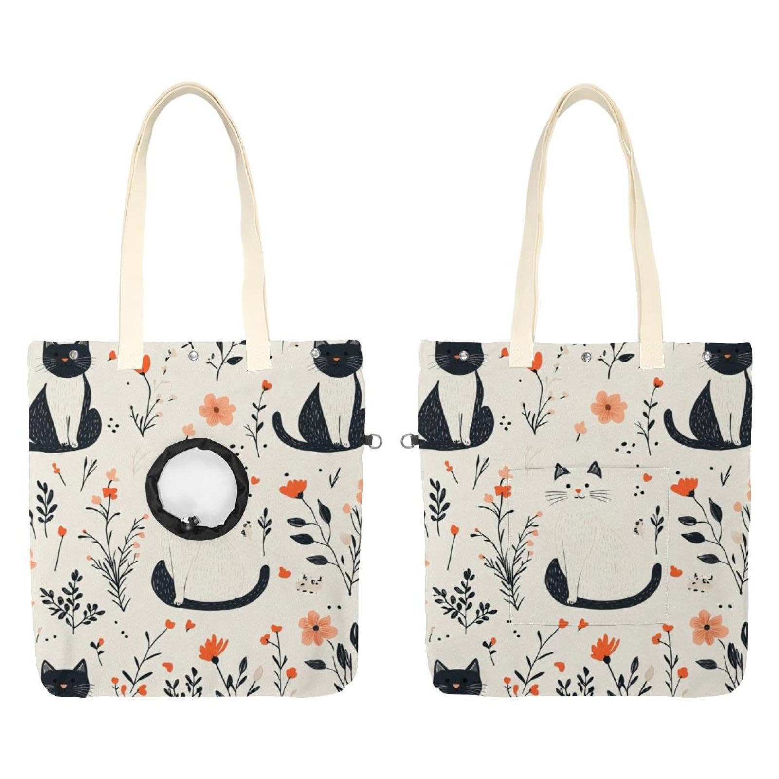 Sac de transport pour chat mains libres à motif fleurs pour sorties et voyages