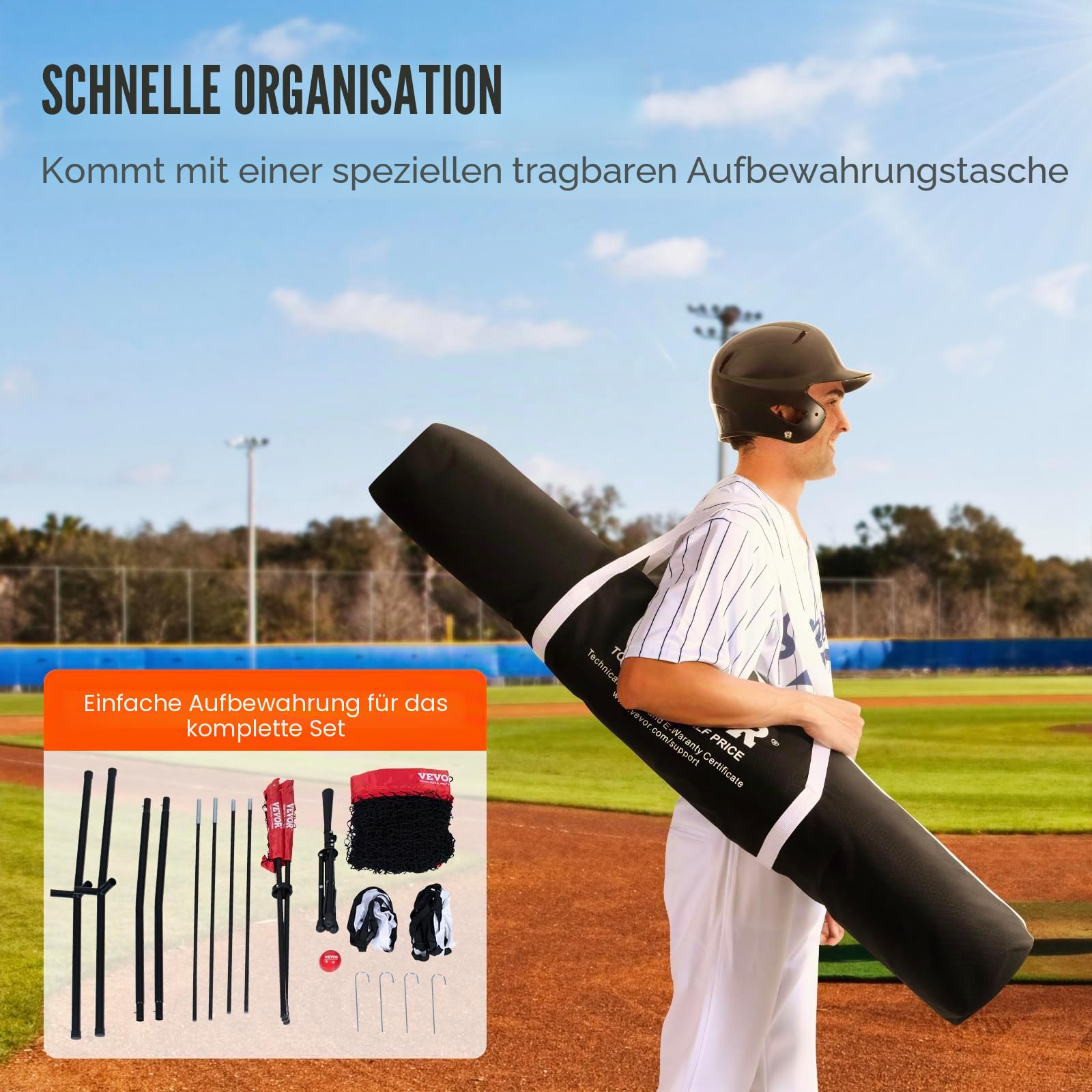VEVOR Baseball-Softball-Übungsnetz, tragbares Baseball-Trainingsnetz zum Schlagen, Schlagen, Fangen, Pitching, Backstop-Baseballausrüstung mit Bogenrahmen, Tragetasche, Schlagzone, Schlag-T-Shirt