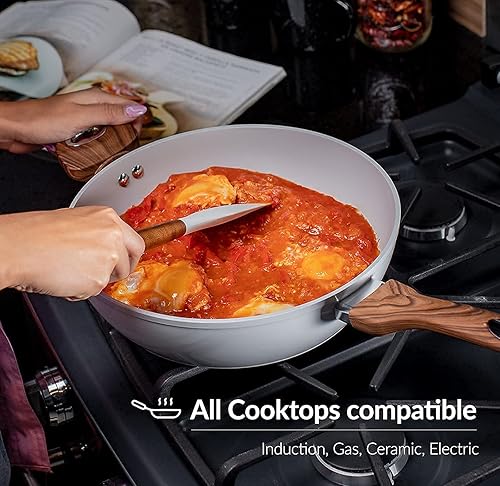 Miniatura 6 de Phantom Chef Sartén profunda de 11 pulgadas de ancho de 5 cuartos de galón revestimiento de cerámica antiadherente con cuerpo de aluminio con mango