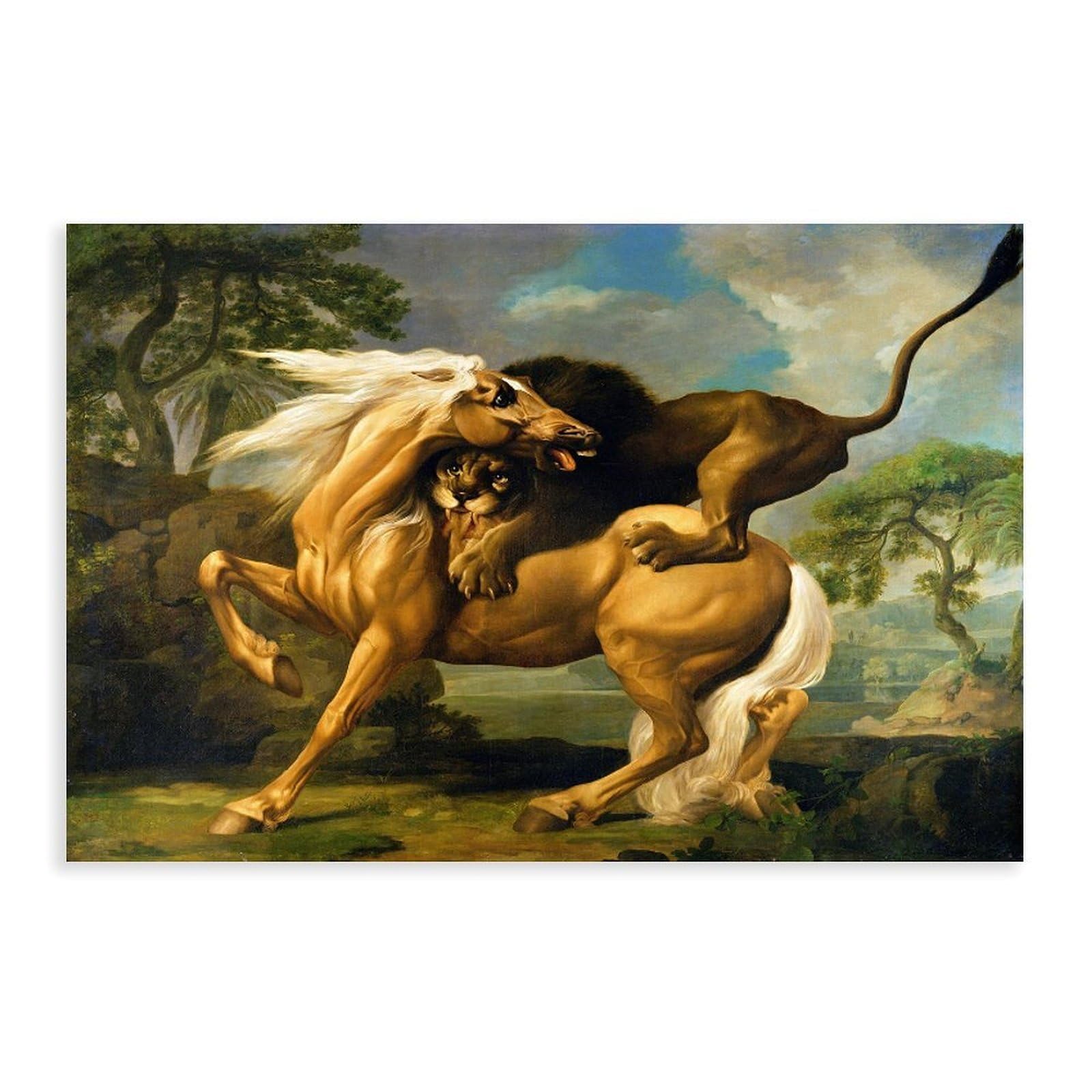 DFJyjFGJJ George Stubbs,A Lion Attacking A Horse Canvas Poster Bedroom Sports Landscape Office Room Decor Gift 16" L X 24" W
