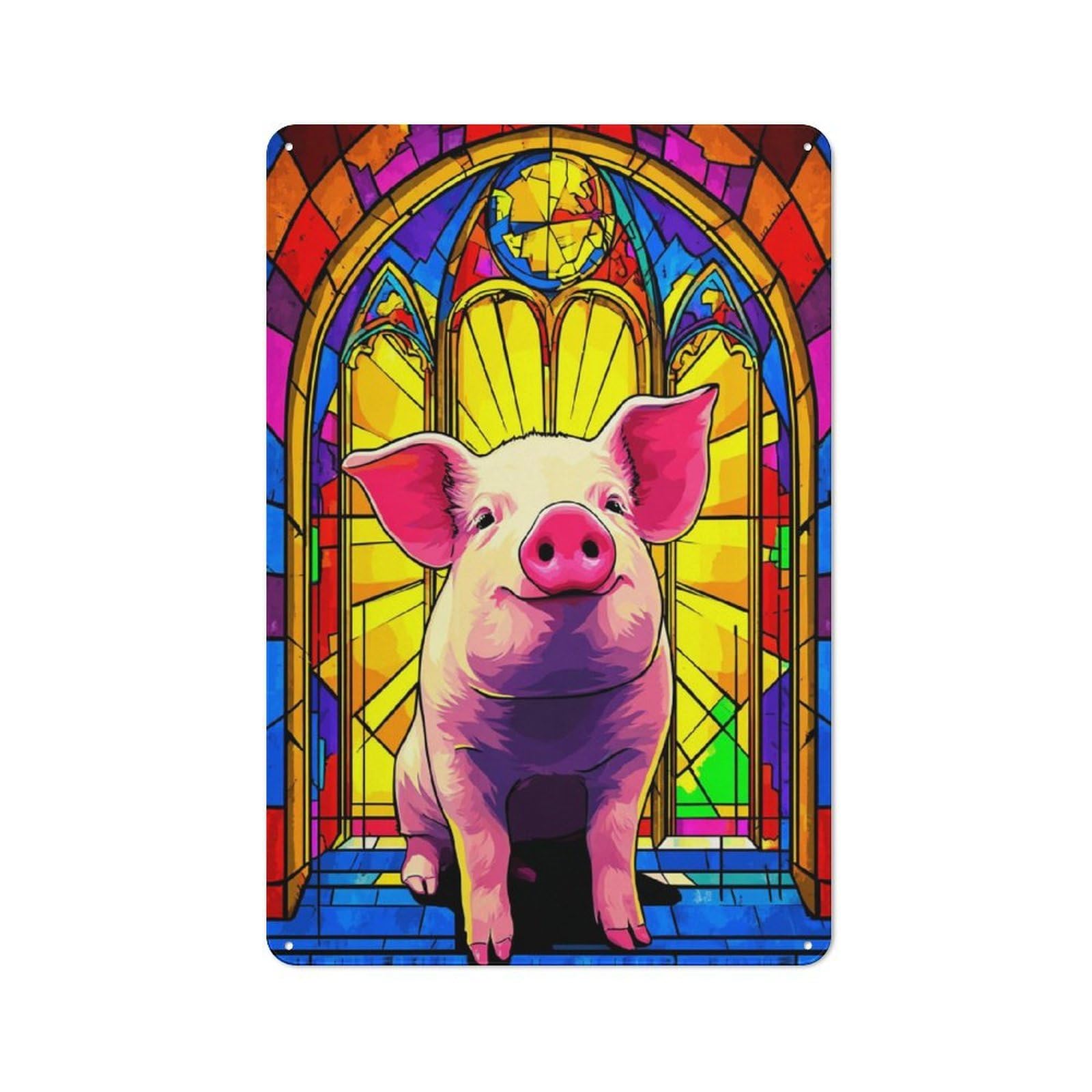 Junmoney Stained Glass Pig Portrait Metal Wall Sign 30X20cm Featuring For Home Bar Wall, Suited To Bar Sign Collectors
