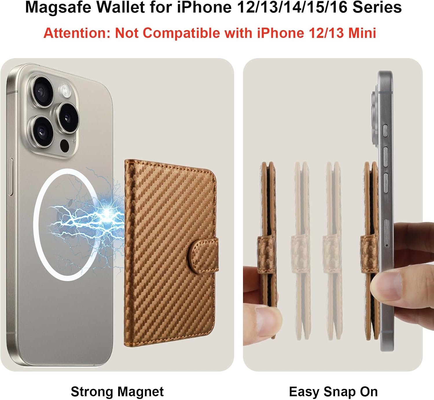 Bocasal for MagSafe Wallet Magnetic Card Holder, RFID Blocking Leather Card Slots for iPhone 17/16/15/14/13/12 Pro/Max/Plus/Air, Adjustable Kickstand Flip Mag Safe Wallet (Carbon Filber Brown)