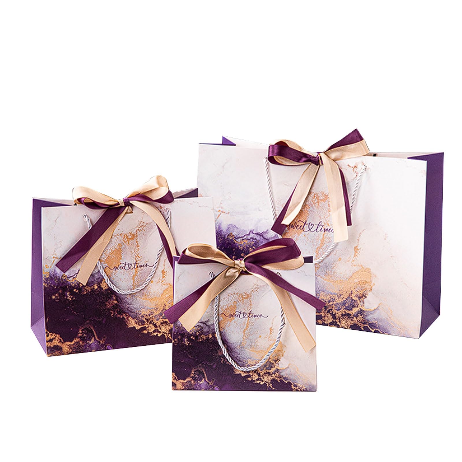 Paquete de 30 bolsas moradas y doradas, papel dorado primera calidad con cinta dos tonos for ropa, joyas recuerdos